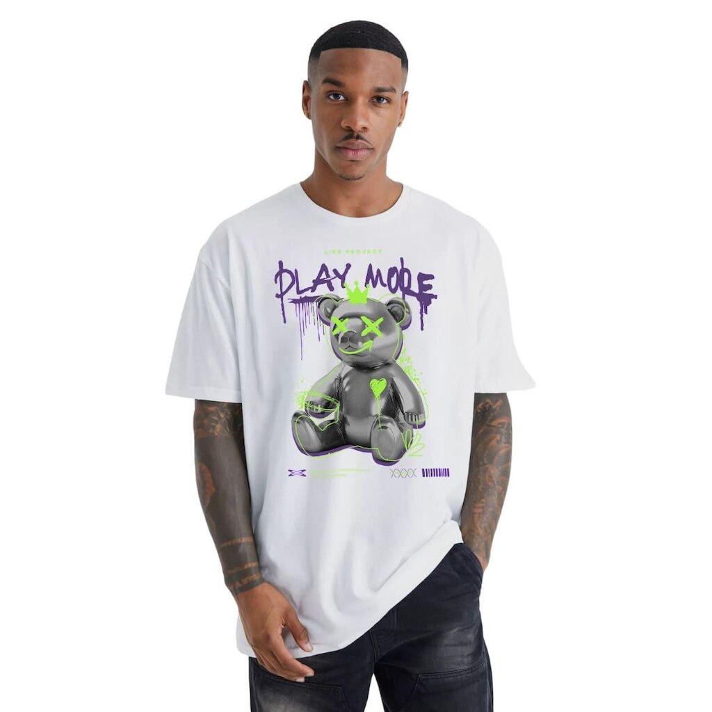 Camiseta Oversized Branca Urso Life Project DNV