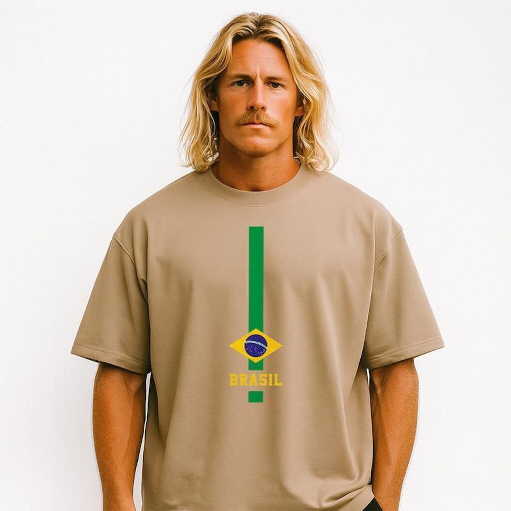 Camiseta Oversized BRASIL Vertical Masculina Algodão Premium