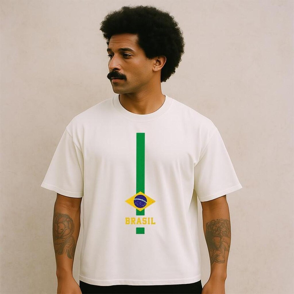 Camiseta Oversized BRASIL Vertical Masculina Algodão Premium