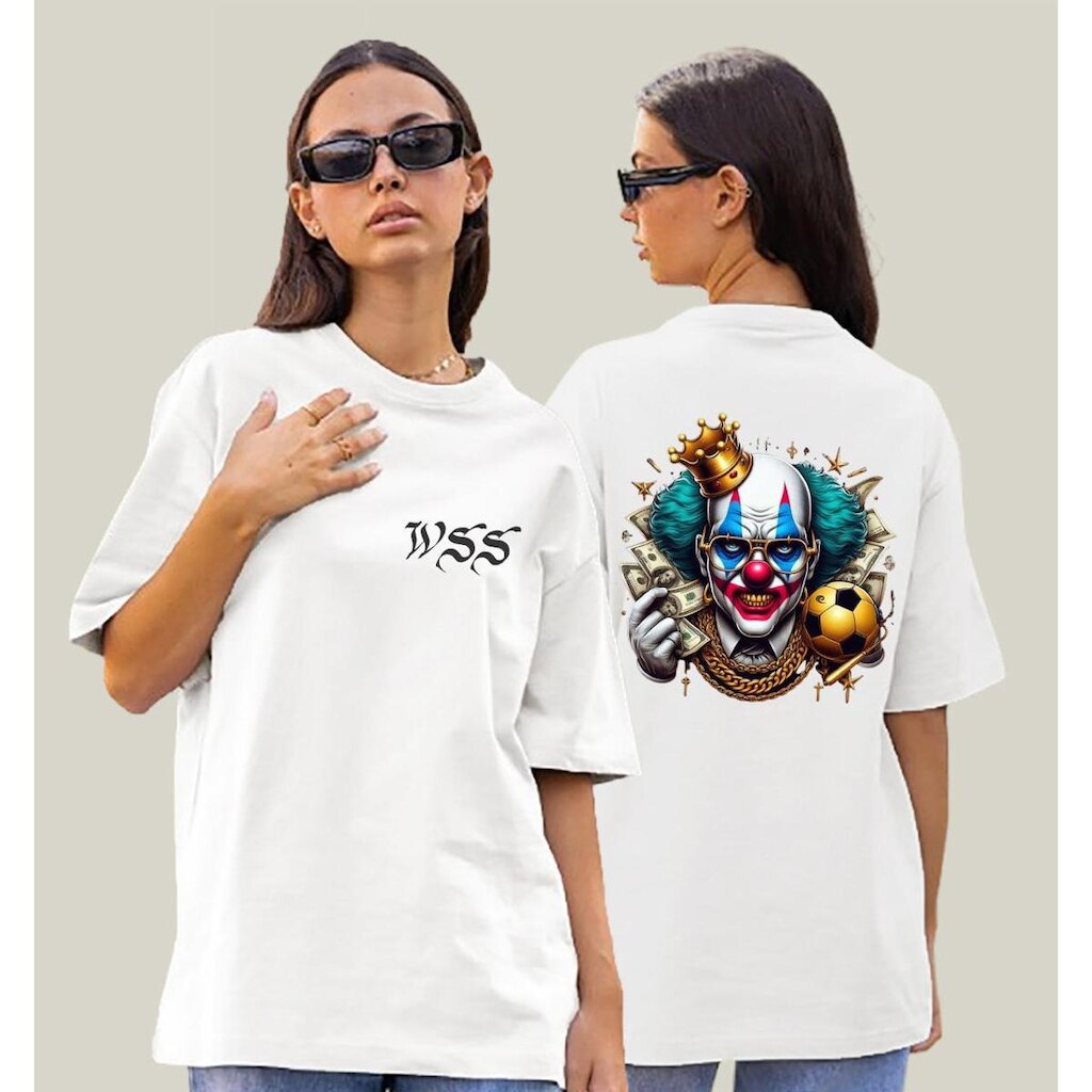 Camiseta Oversized Feminina Branca Algodão Prime WSS Cash Clown