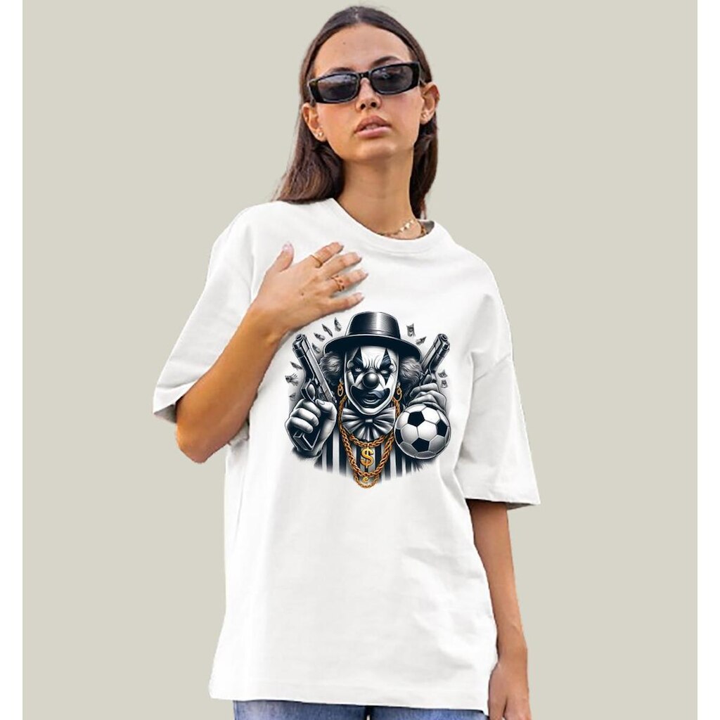 Camiseta Oversized Feminina Branca Algodão Prime WSS Clown Of Chaos
