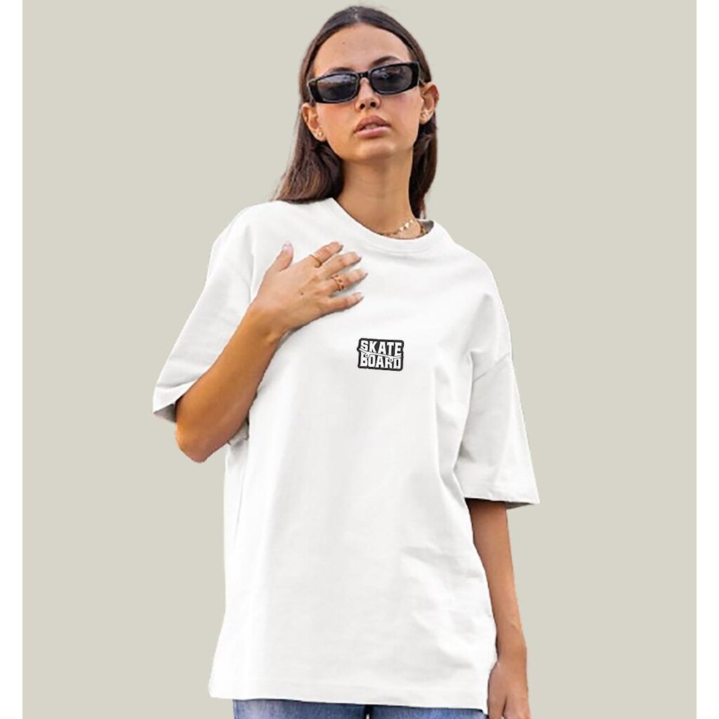 Camiseta Oversized Feminina Branca Algodão Prime WSS Skateboard