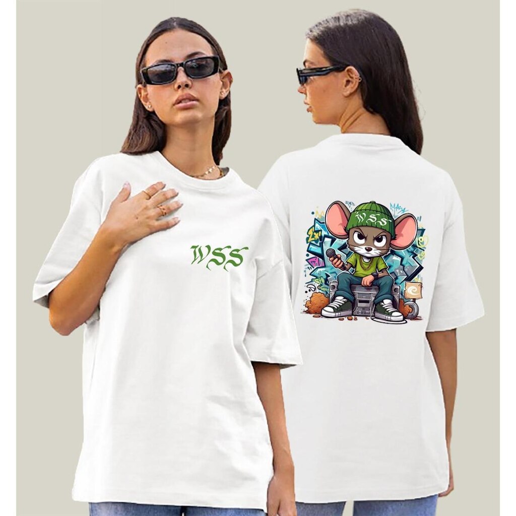 Camiseta Oversized Feminina Branca Algodão Prime WSS Street Rat