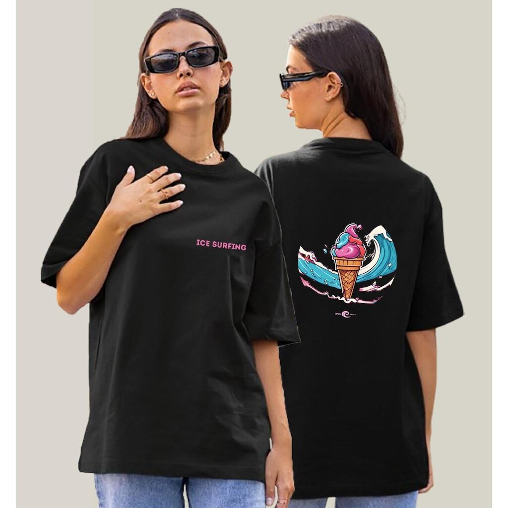 Camiseta Oversized Feminina Preta Algodão Prime Ice Surfing WSS
