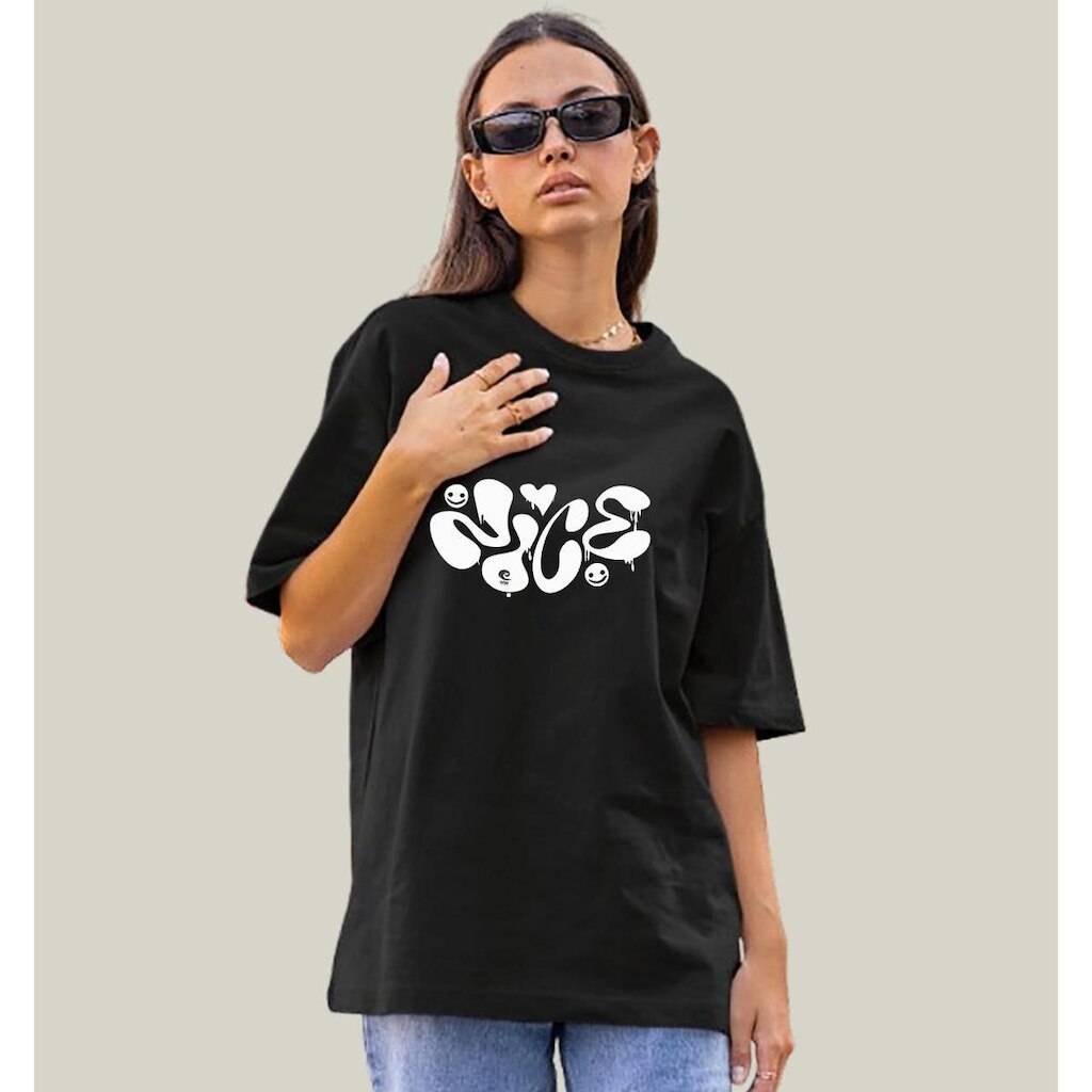 Camiseta Oversized Feminina Preta Algodão Prime Nice WSS