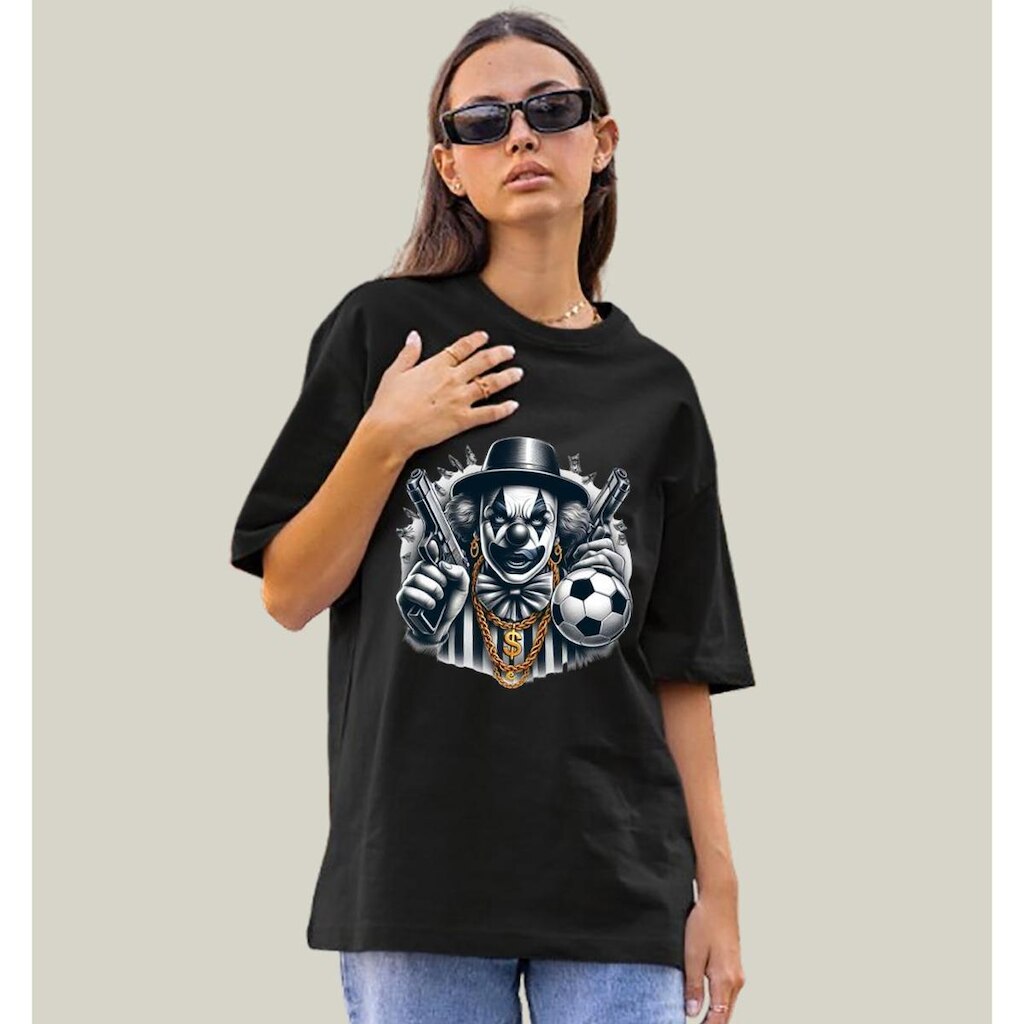 Camiseta Oversized Feminina Preta Algodão Prime WSS Clown Of Chaos