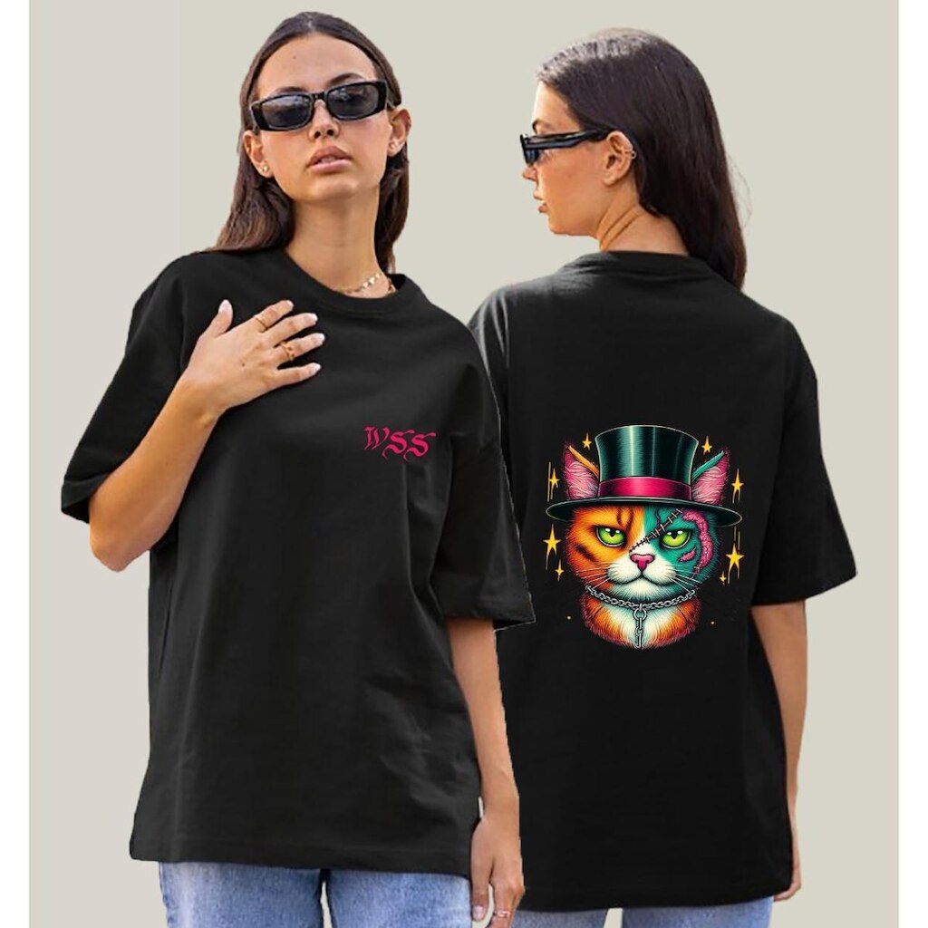 Camiseta Oversized Feminina Preta Algodão Prime WSS Scarcat