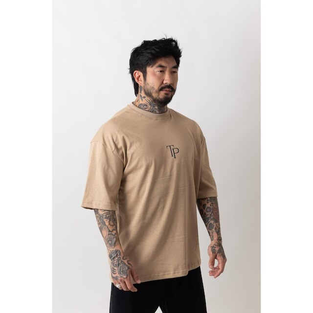 Camiseta Oversized Gola Alta Classic Bege