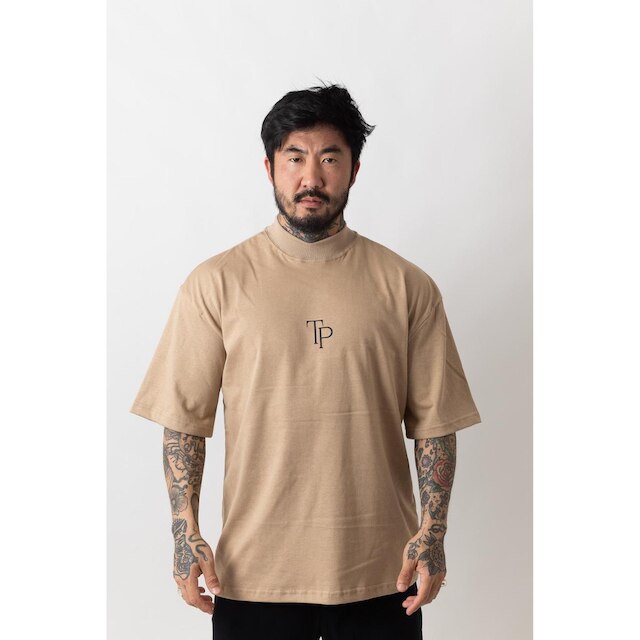 Camiseta Oversized Gola Alta Classic Bege