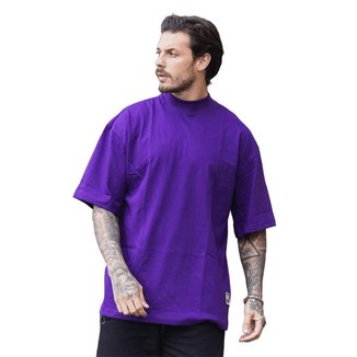 Camiseta Oversized Gola Alta Lisa Basica Streetwear Confortavel Masculina Roxo