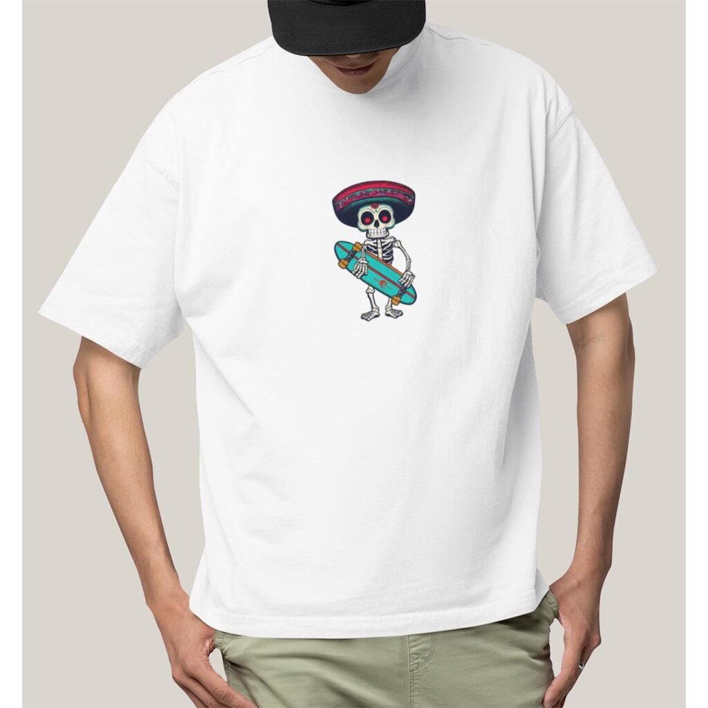 Camiseta Oversized Masculina Algodão Prime WSS Skull Skate