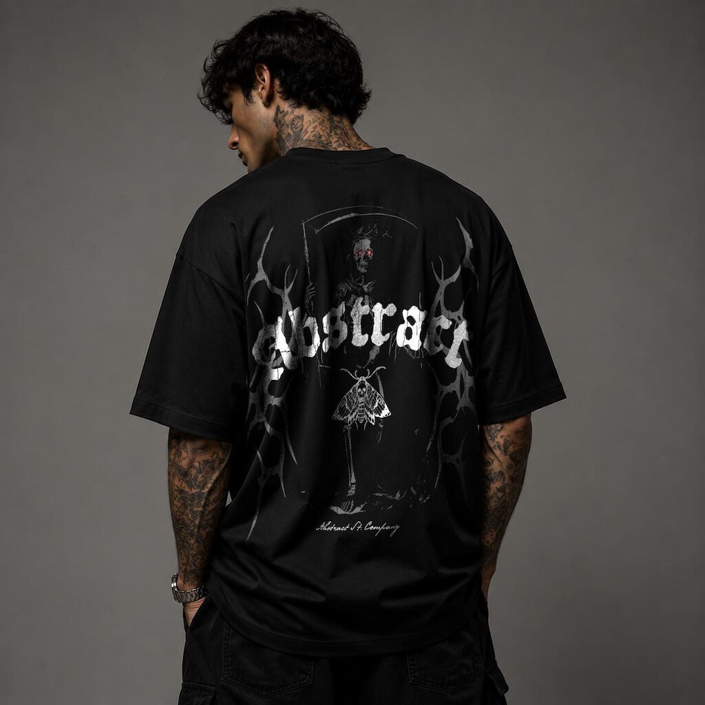 Camiseta Oversized Streetwear Masculina Suedine Malhao Caveira Gotico Skull