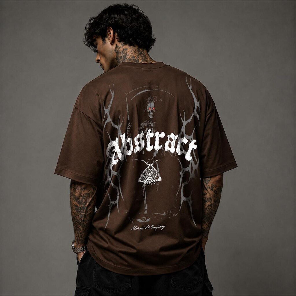 Camiseta Oversized Streetwear Masculina Suedine Malhao Caveira Gotico Skull