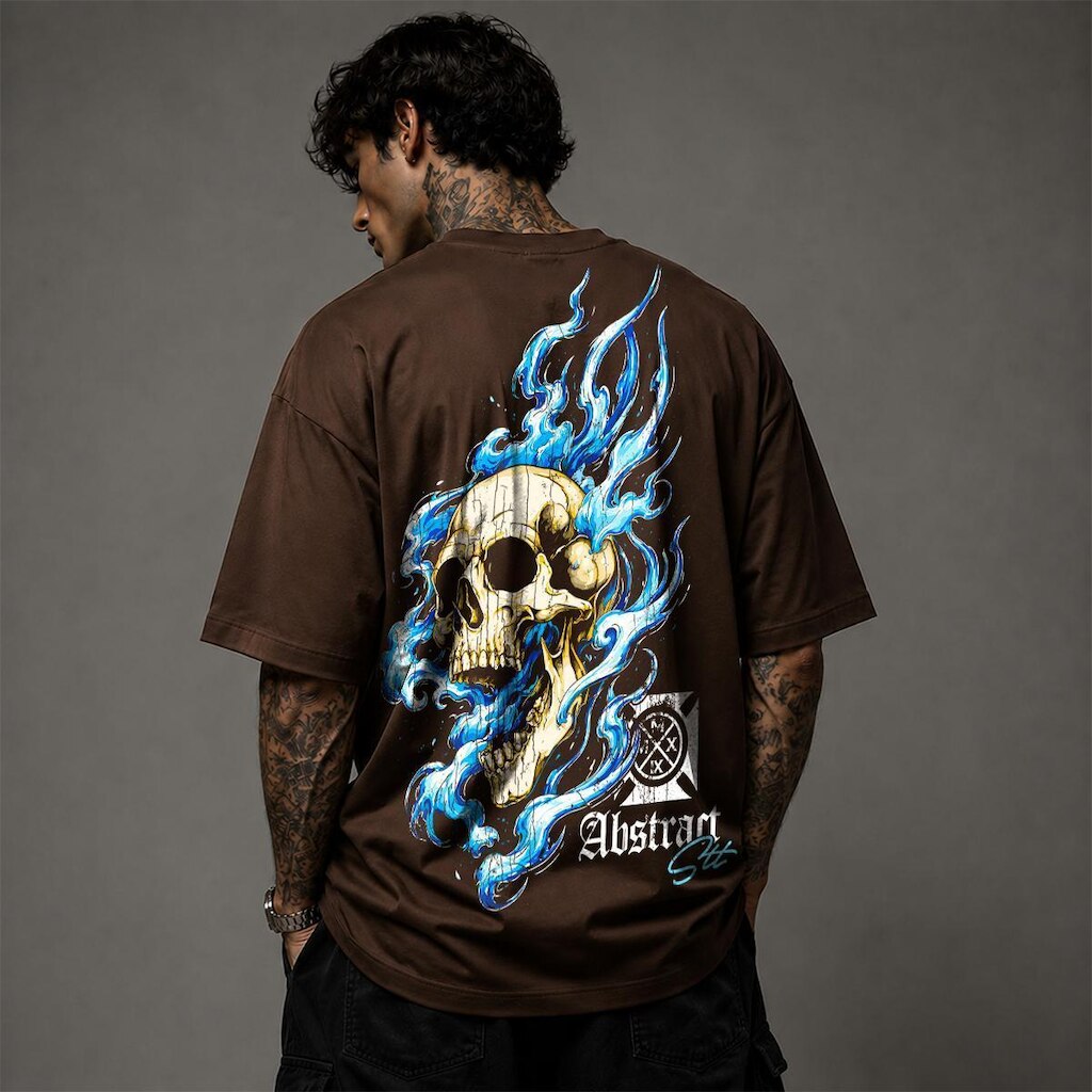 Camiseta Oversized Streetwear Masculina Suedine Malhao Skull Caveira Gotica Treino Academia