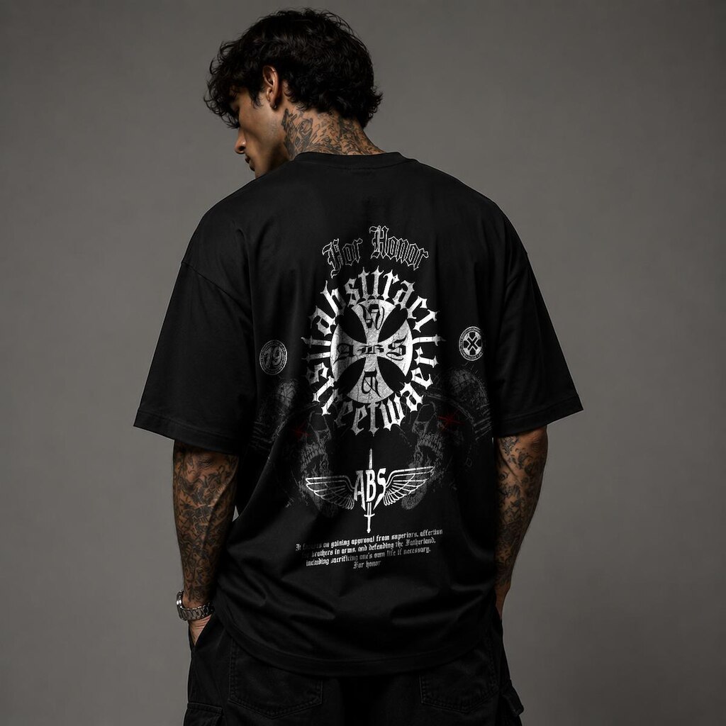 Camiseta Oversized Suedine Streetwear Moda Urbana Estampado Gotico