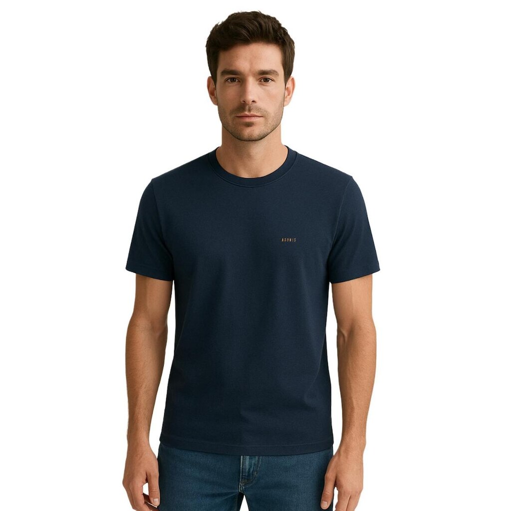 Camiseta Pima Azul Marinho Bordado Laranja