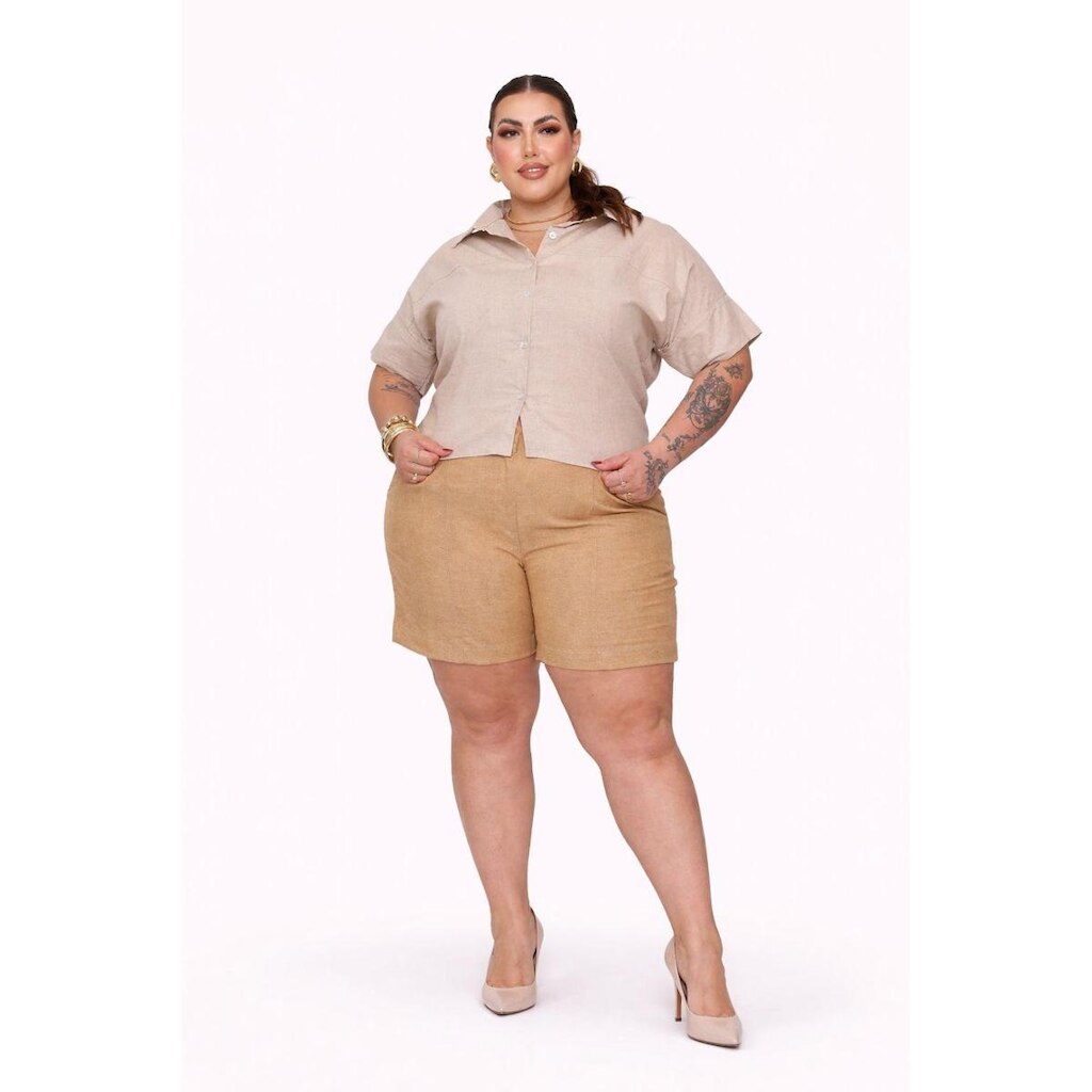 Camiseta Plus Size D Bell Outlet Fashion Social Bege