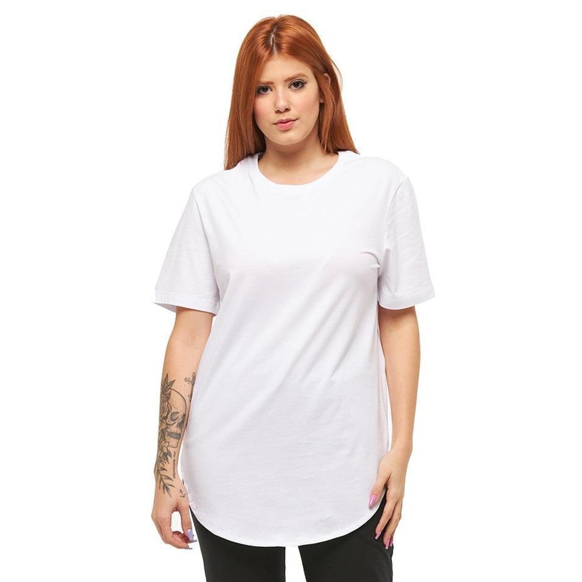 Camiseta Plus Size Longline Feminina Oversized Manga Curta-BRANCO-G4 Menor preço em Camiseta Plus Size Longline Feminina Oversized Manga Curta-BRANCO-G4