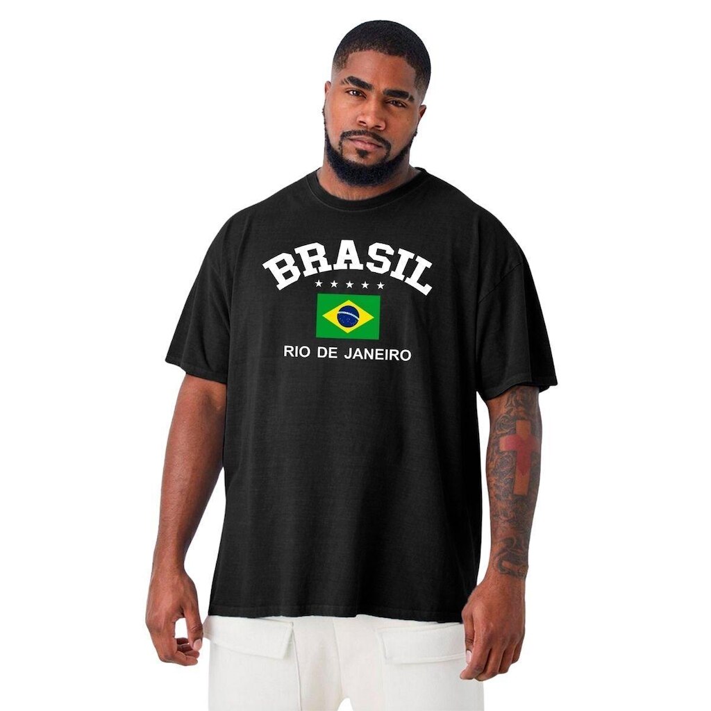 Camiseta Plus Size Masculina Camisa Gola Redonda Algodão Seleção
