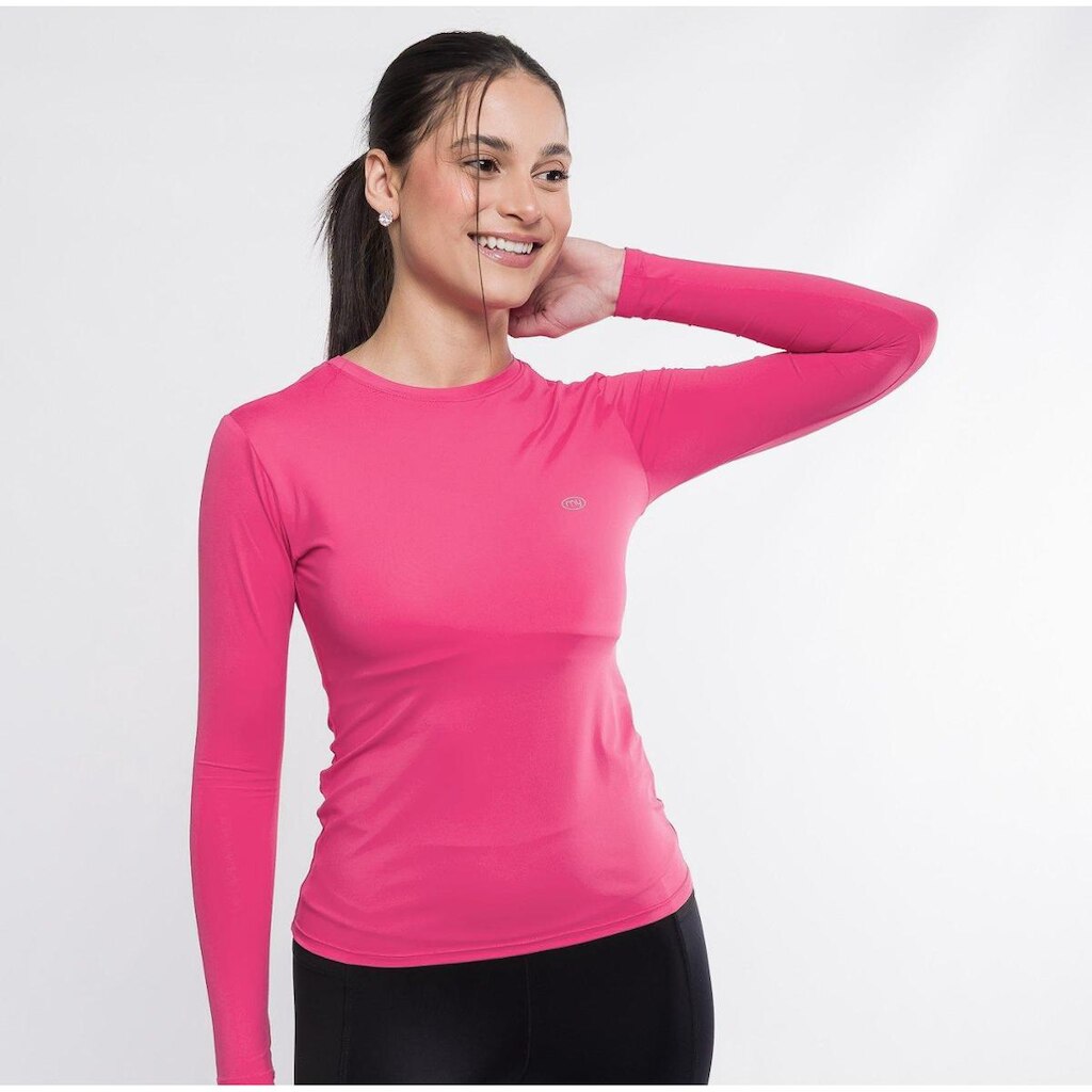 Camiseta Poliamida Manga Longa Feminina Marcio May Fitness Ocean Pink