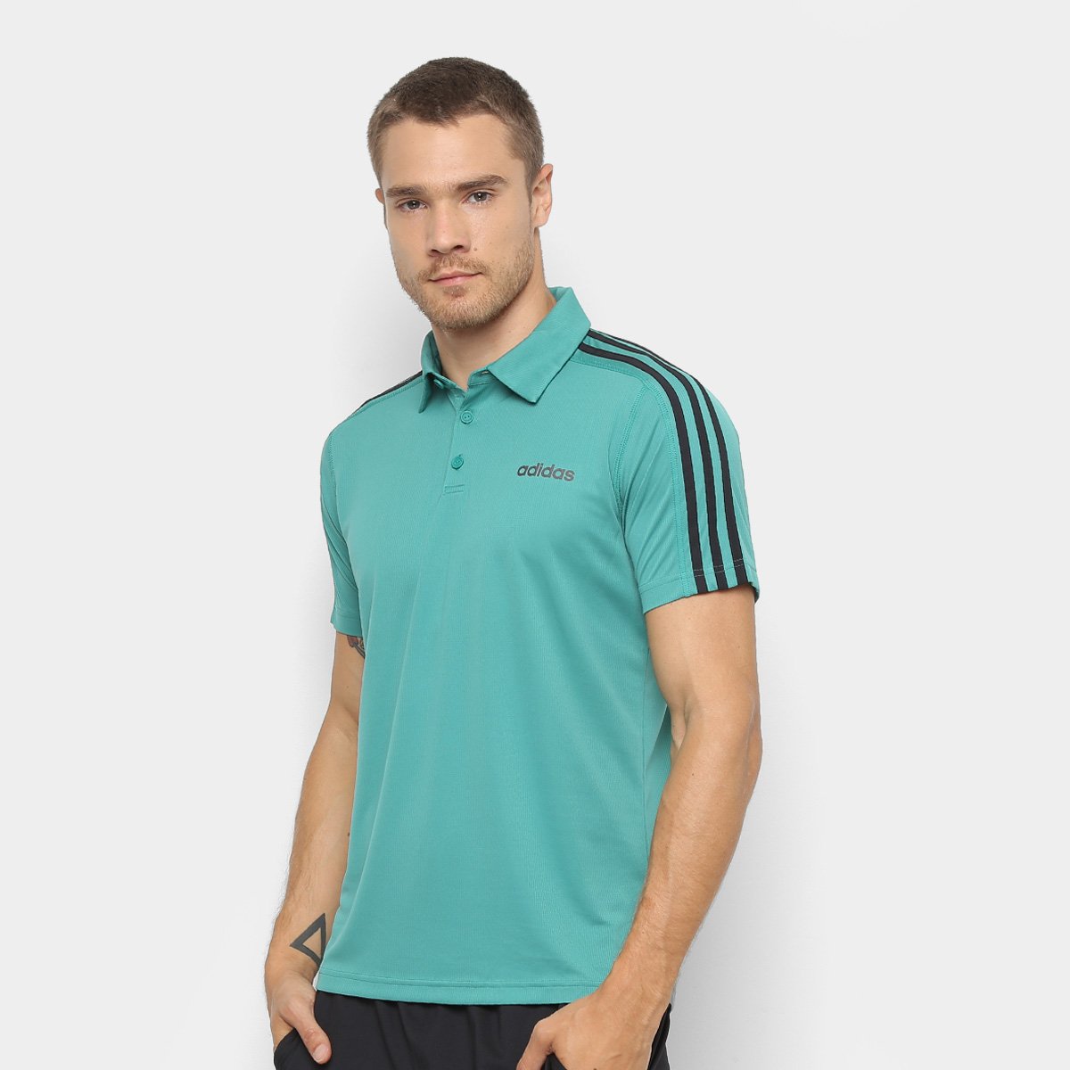 Camiseta Polo Adidas D2M 3S Masculina - Verde+Preto Menor preço em Camiseta Polo Adidas D2M 3S Masculina - Verde+Preto