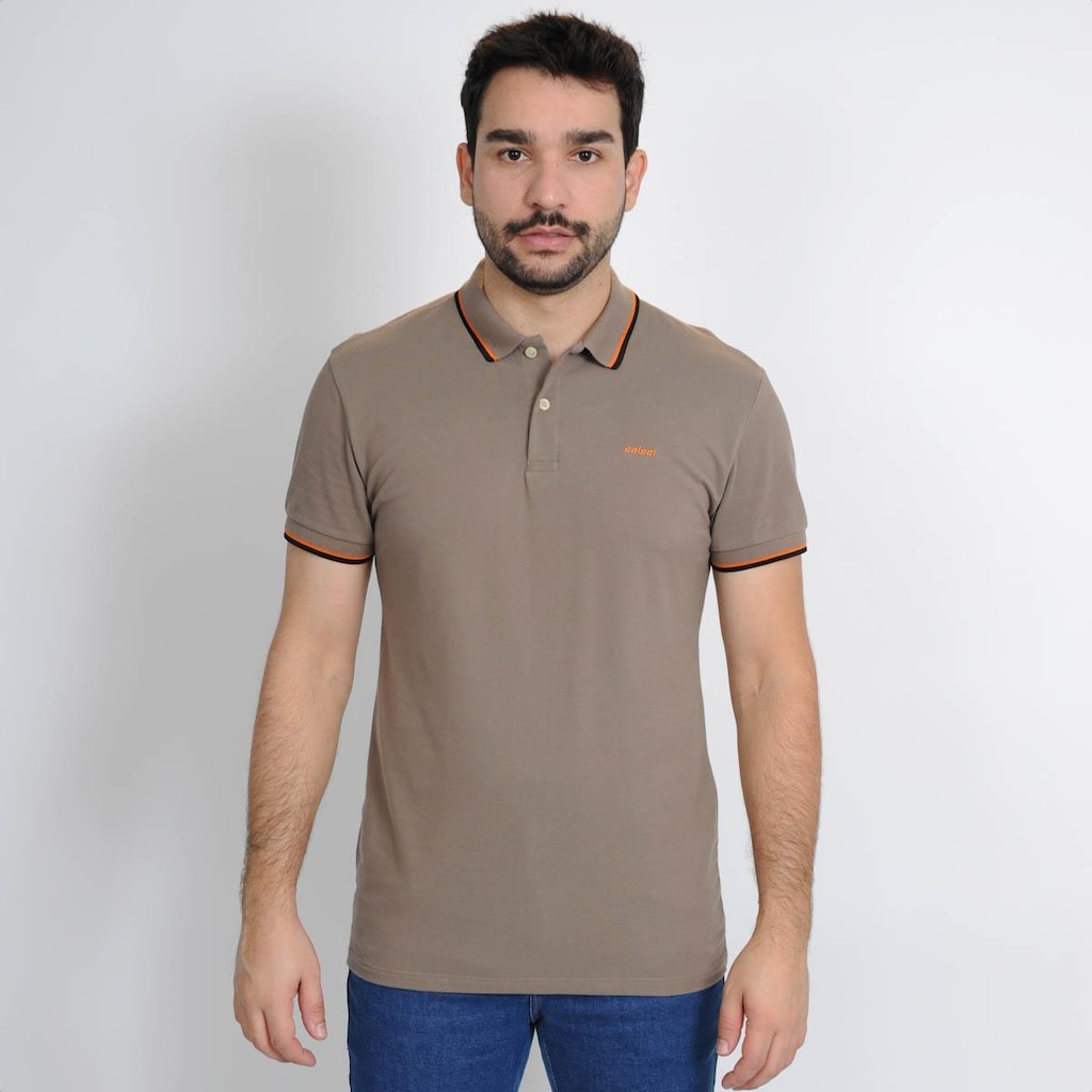 Camiseta Polo Colcci Detalhes Em Listras Marrom - Masculino