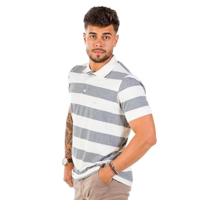 Camiseta Polo Listrada Cinza