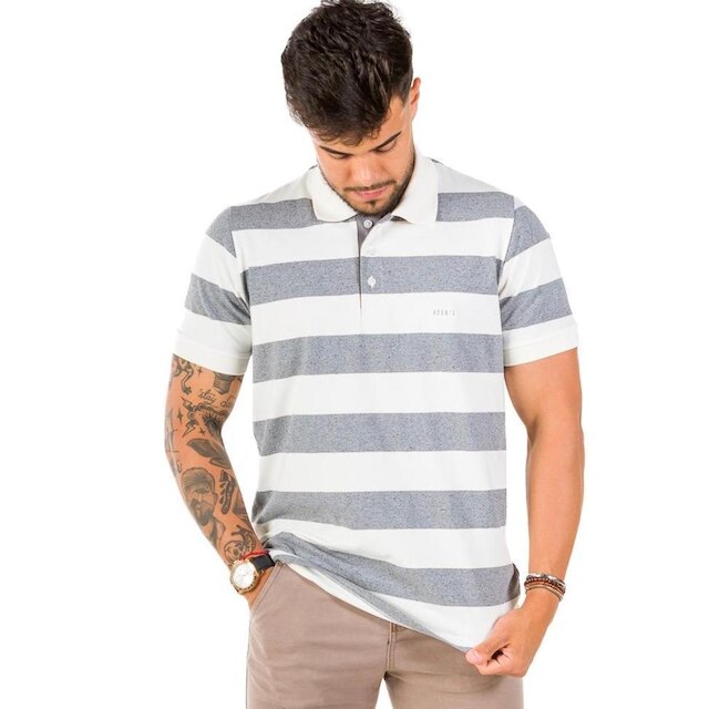 Camiseta Polo Listrada Cinza