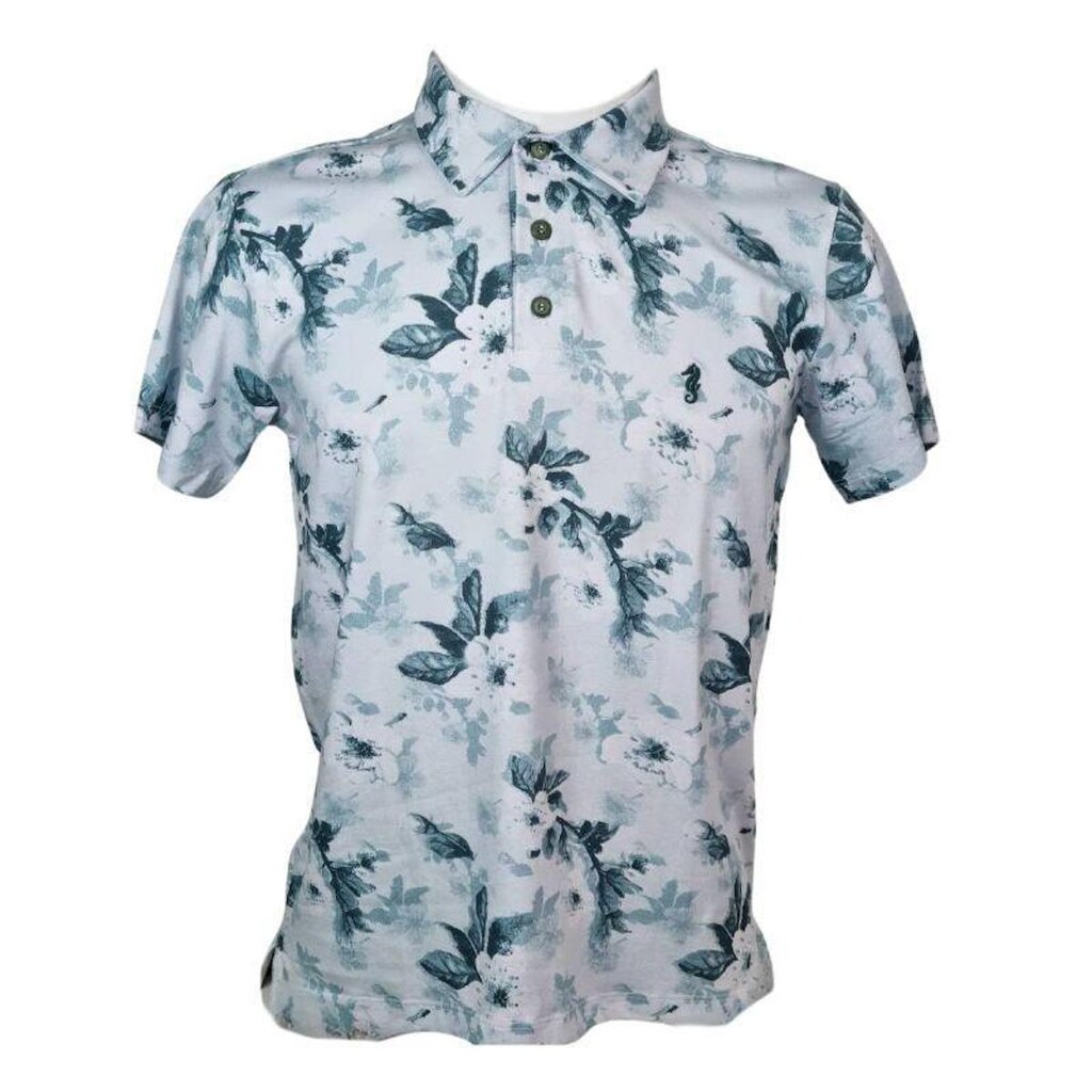 Camiseta Polo Masculina Floral Branca Sglum M