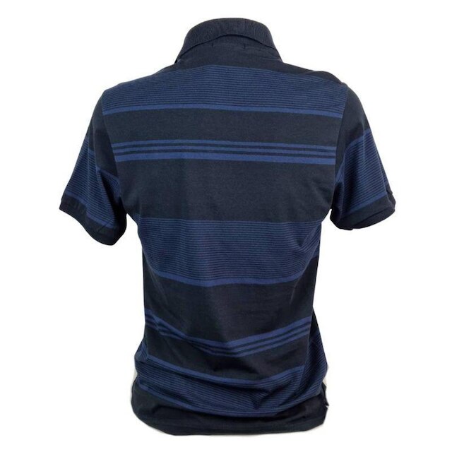 Camiseta Polo Masculina Wolf Preta com Listras