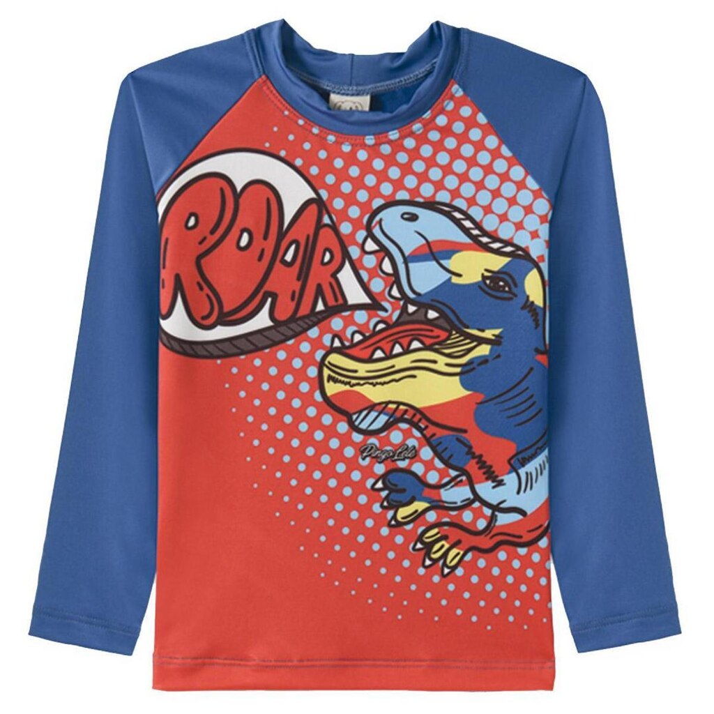 Camiseta Praia Infantil Proteção UV50+ Dinossauro Azul Pingo Lelê