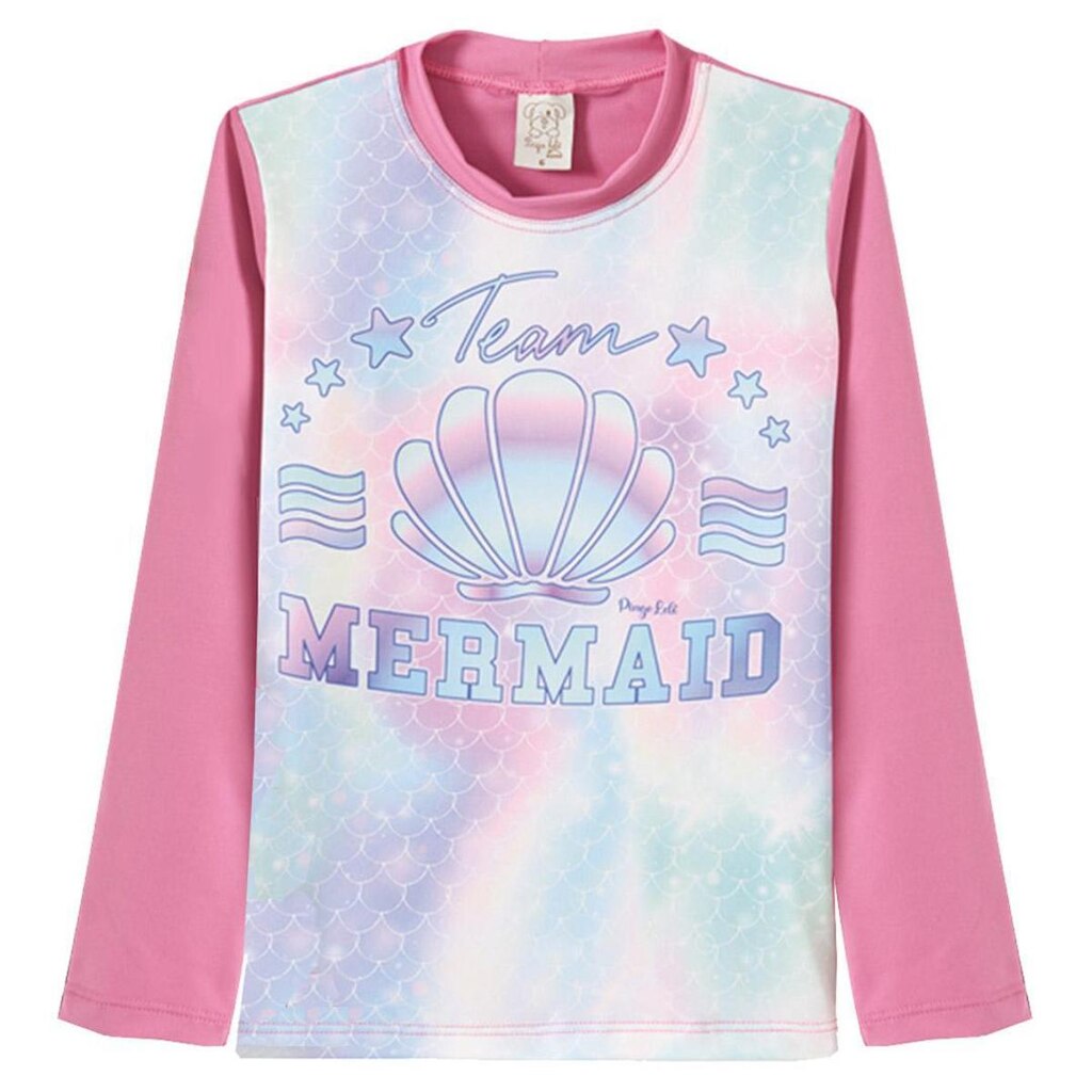 Camiseta Praia Infantil Proteção UV50+ Sereia Rosa Pingo Lelê