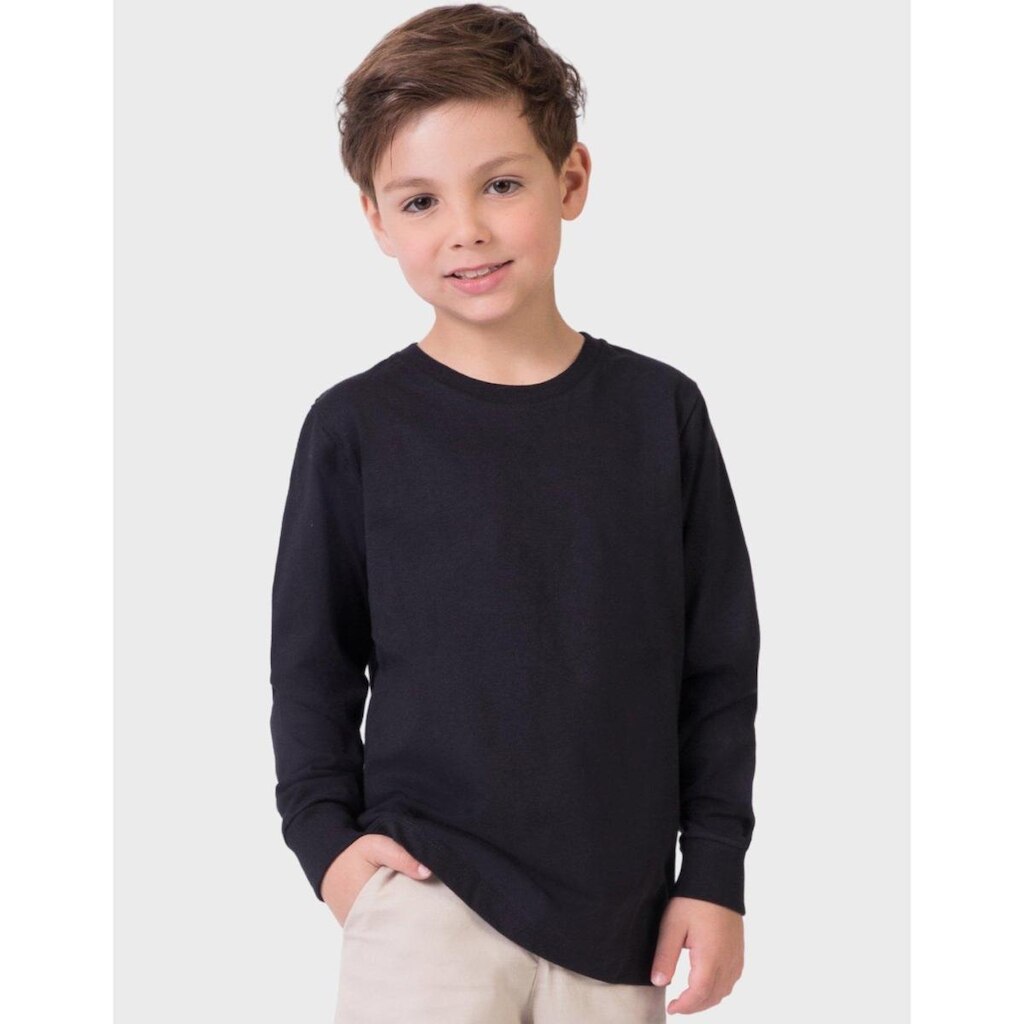 Camiseta Preta Gola Canoa Inverno Elegante Meia Malha Novo Dia a Dia Frio - Menino 4 a 10 anos
