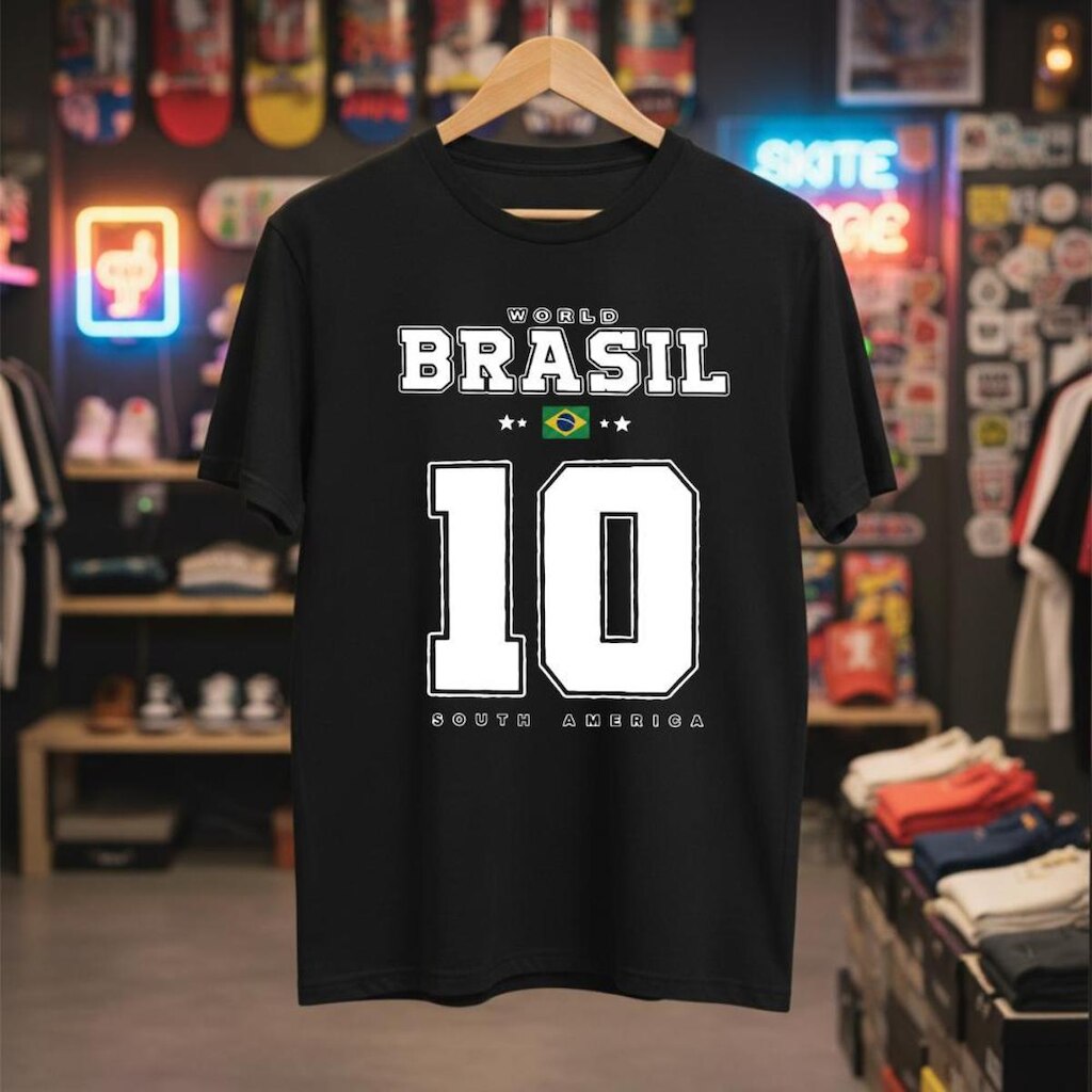 Camiseta Preta Masculina Seleção Brasileira Masculina 100% Algodão Costura Reforçada Copa 2026