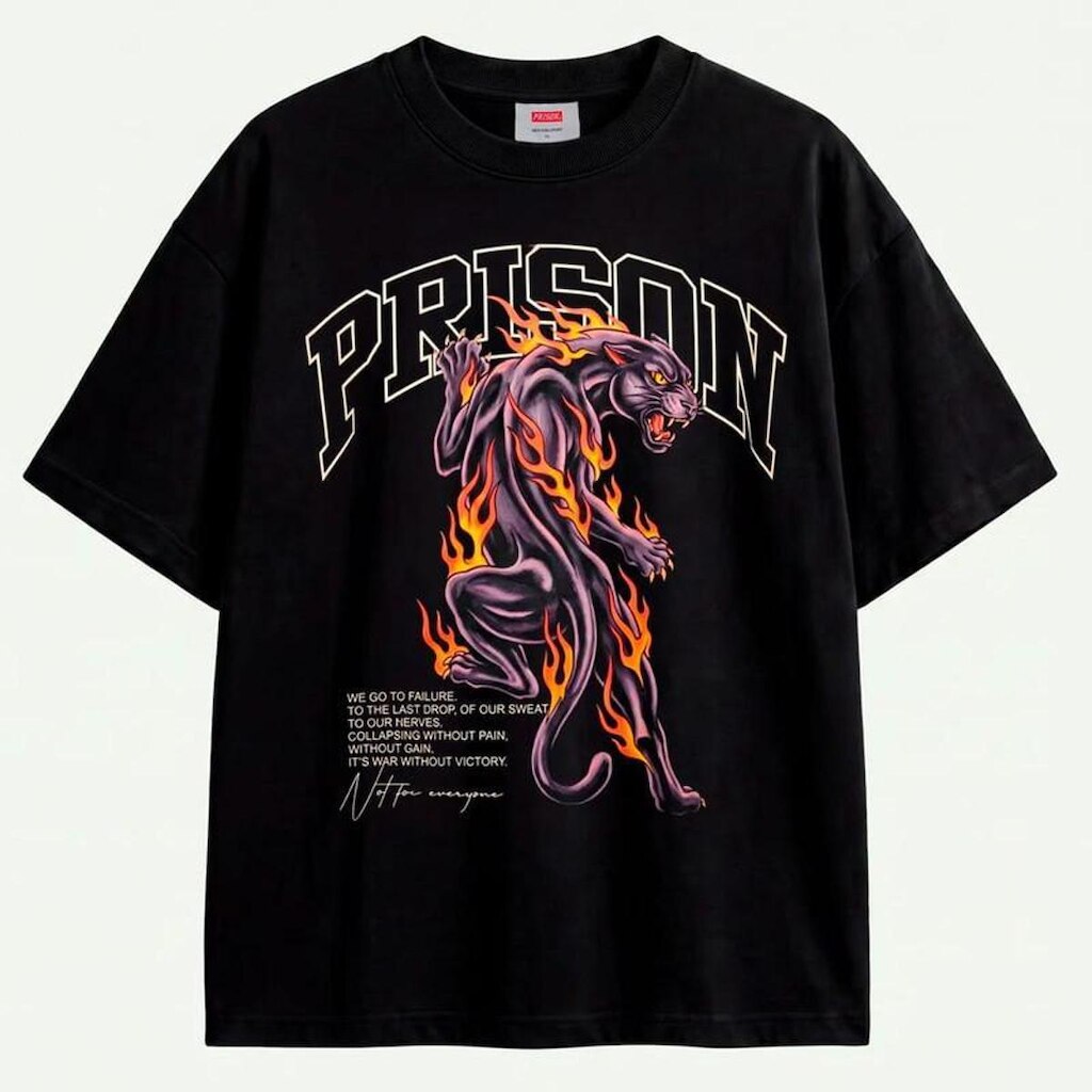 Camiseta Prison Oversized Phanter Fire Preta