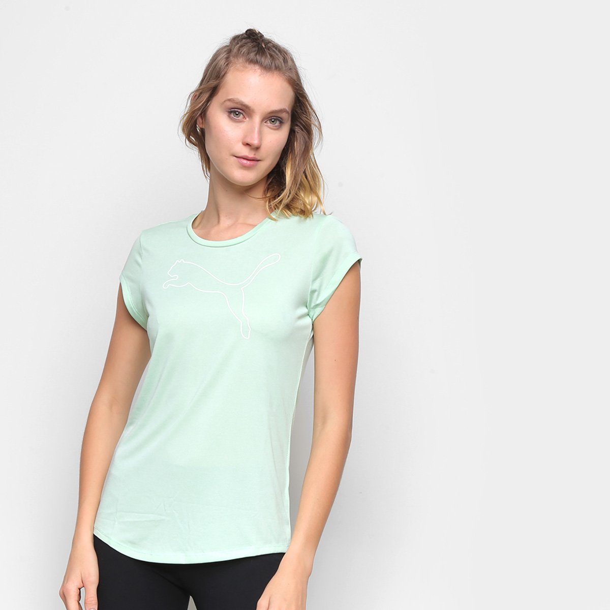 Camiseta Puma Active Logo Heather Feminina - Verde água Menor preço em Camiseta Puma Active Logo Heather Feminina - Verde água