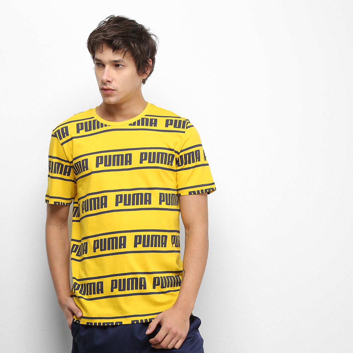 Camiseta Puma Amplified Masculina - Mostarda Menor preço em Camiseta Puma Amplified Masculina - Mostarda