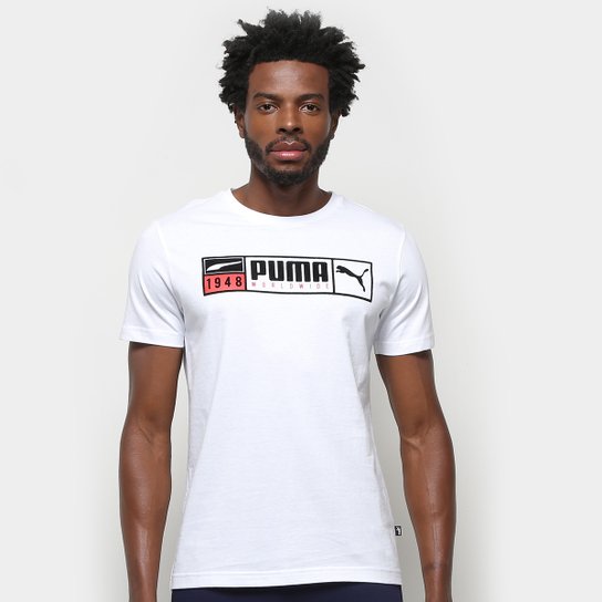 Camiseta Puma Gold Plate Brand Graphic Masculina - Branco
