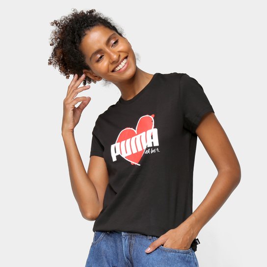Camiseta Puma Heart Feminina - Preto