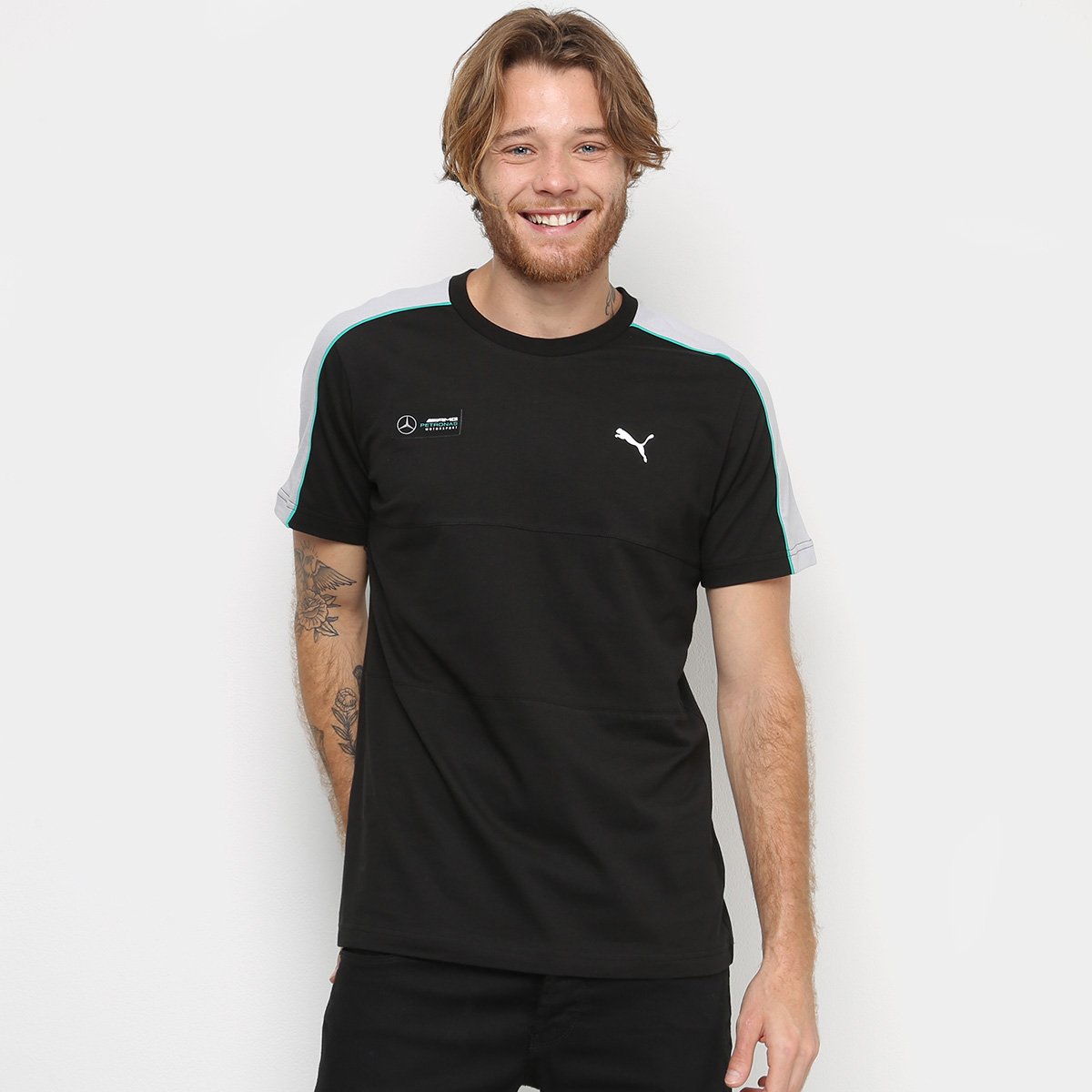 Camiseta Puma Mercedes AMG Petronas T7 Tee Masculina - Preto Menor preço em Camiseta Puma Mercedes AMG Petronas T7 Tee Masculina - Preto