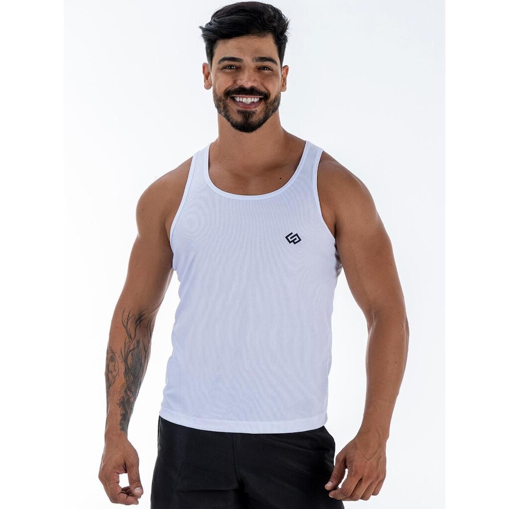 Camiseta Regata Branca Dry Academia Treino Masculina