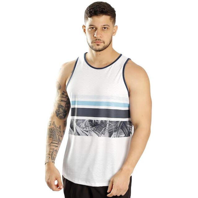Camiseta Regata Estampada Masculina Elastano Casual Passeio Casual