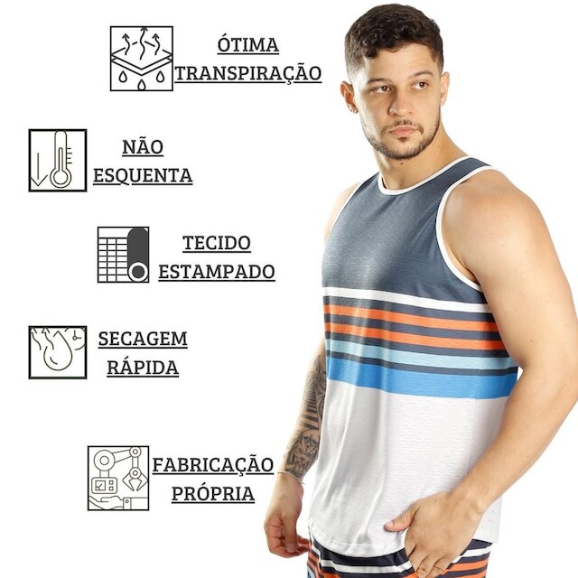 Camiseta Regata Estampada Masculina Elastano Casual Passeio Casual