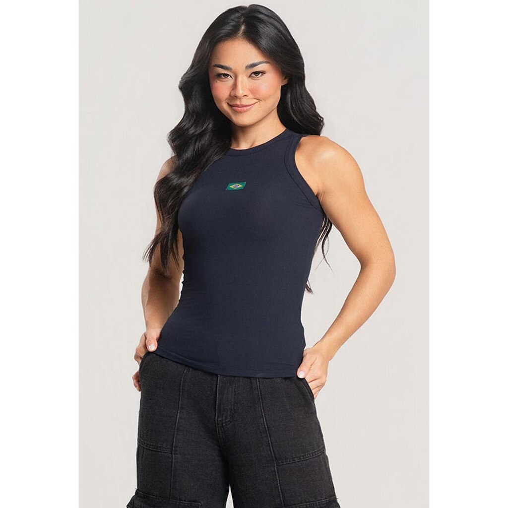 Camiseta Regata Feminina Brasil Copa Poliamida Canelado Bandeira Bordada Premium Mvb Modas