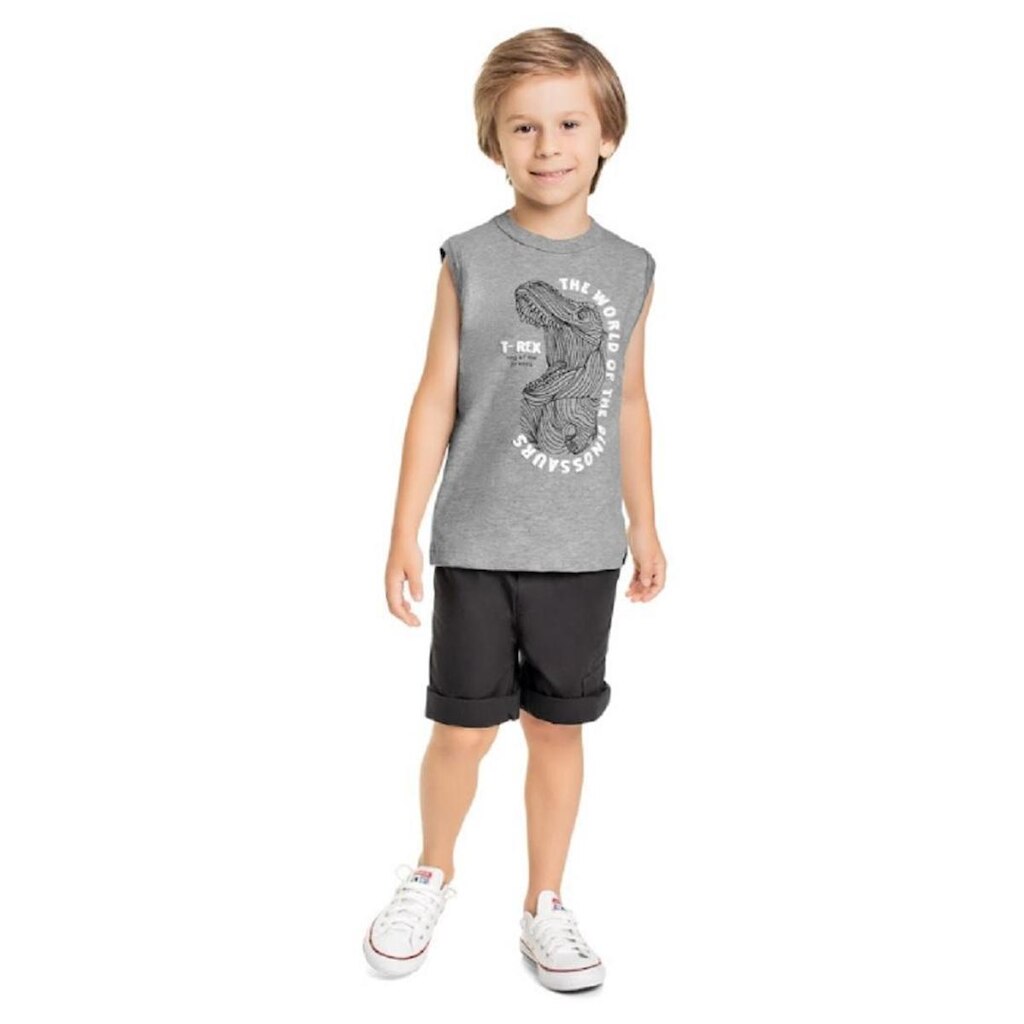 Camiseta Regata Infantil Dinossauro T-Rex Brilho No Escuro