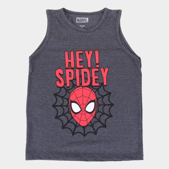 Camiseta Regata Infantil Marvel Hey Spidey Masculina - Mescla Claro