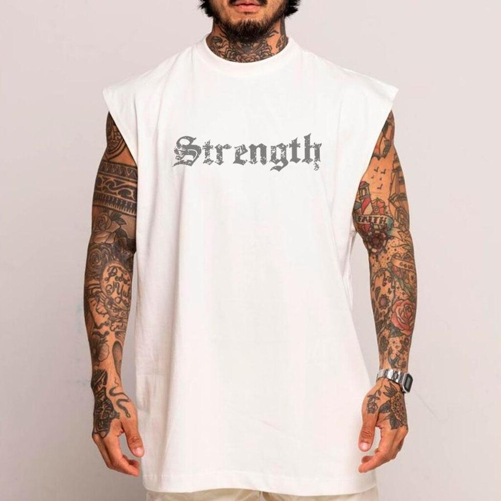 Camiseta Regata Machão Oversized Streetwear Mode Strength Arte