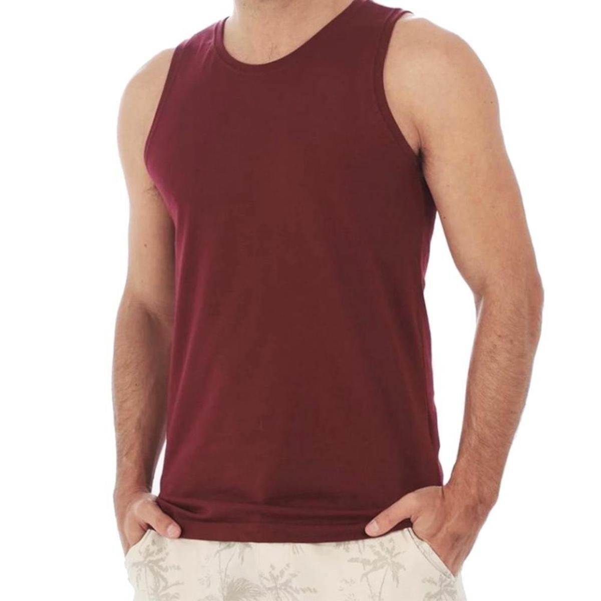 Camiseta Regata Masculina Tradicional Lisa Algodão Básica Gola Careca - Bordô Menor preço em Camiseta Regata Masculina Tradicional Lisa Algodão Básica Gola Careca - Bordô