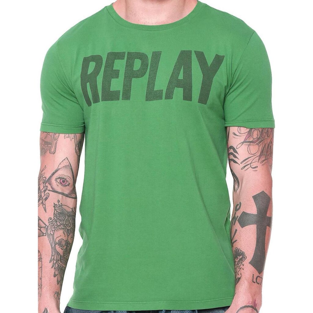 Camiseta Replay Masculina Logo Silk Verde