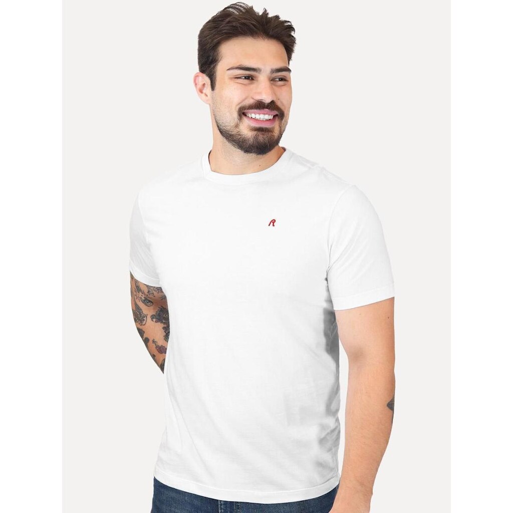 Camiseta Replay Masculina Regular Basic Crewneck Embroidery Logo Branca
